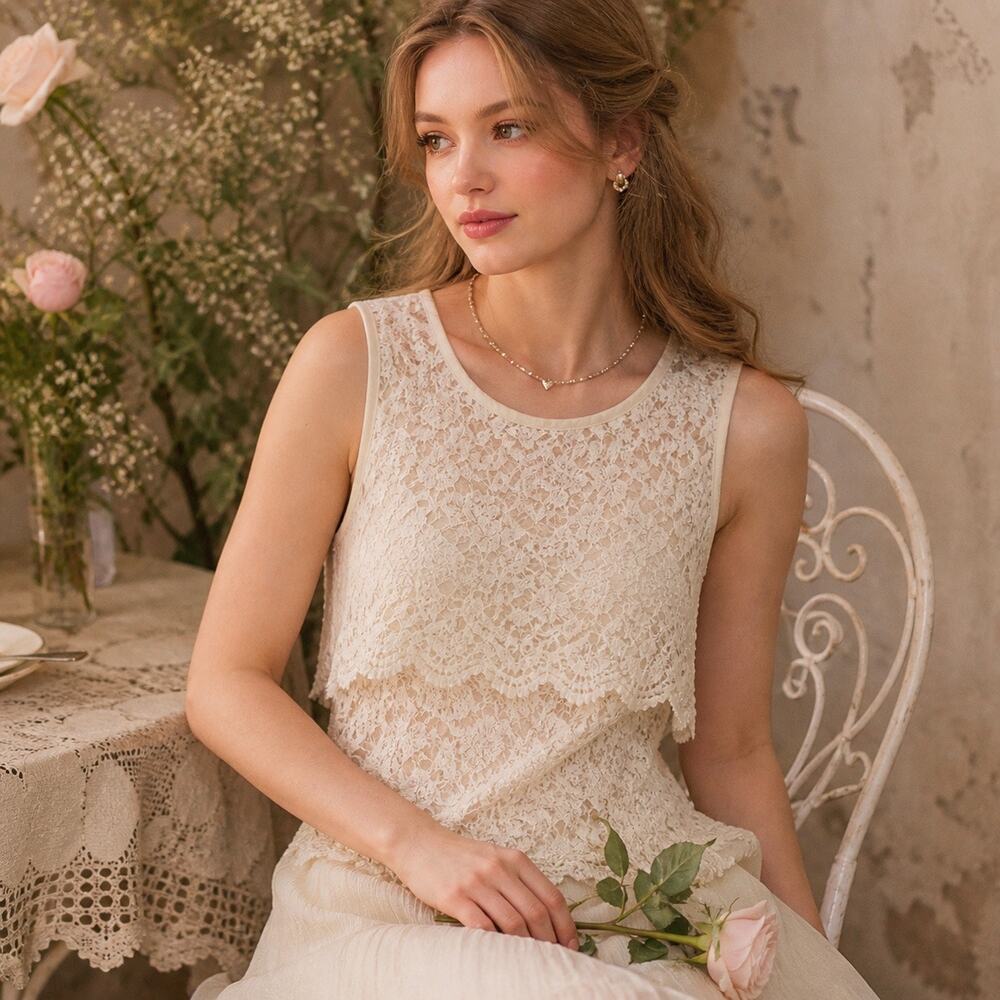 Rebecca Minkoff Cream Lace Top Coquette Bridal Cottagecore XXS Chic Romantic